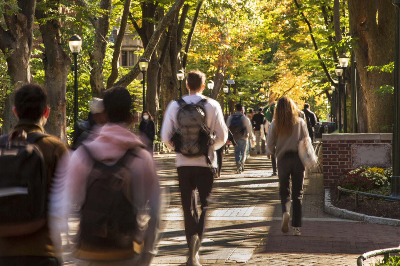 University Campus with Crowd of Students